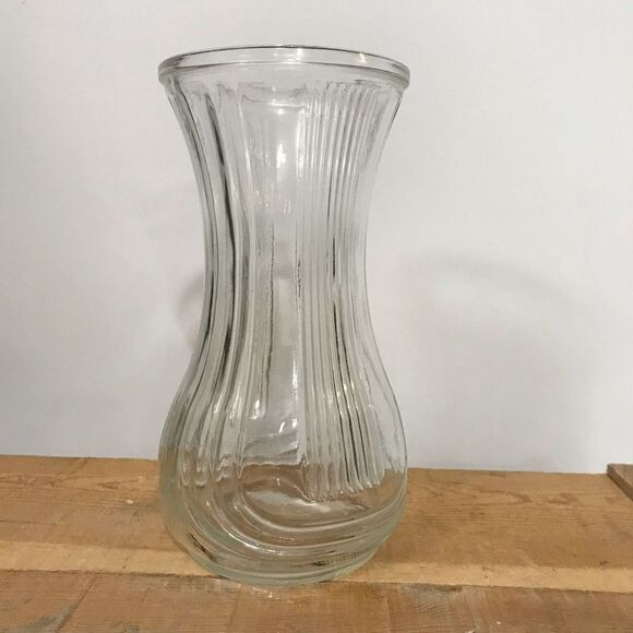 Vintage Hoosier Clear Glass Vase Lyre Ribbed 4086-B - Picture 6 of 11